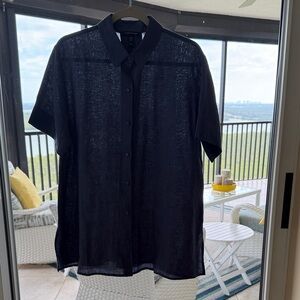 Eileen Fisher Blue  Linen Button-Up Top